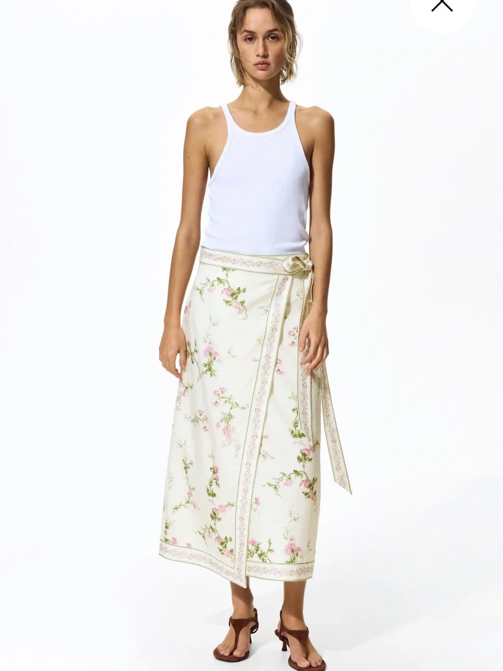 H&M Lyocell-Blend White/Floral Printed Midi Wrap Skirt. Size XS